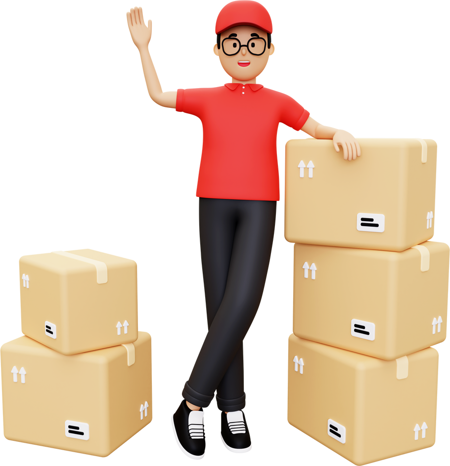 3d Deliveryman waiving hand